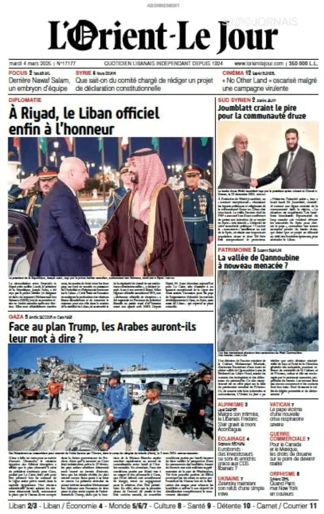 Capa jornal L'orient le jour 2025-03-04