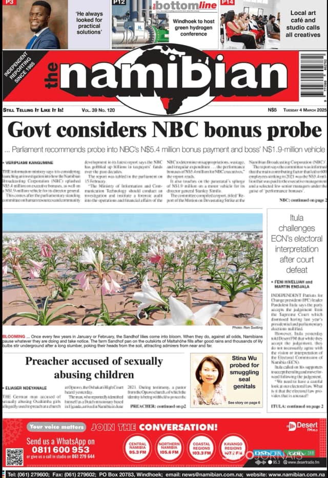 Capa jornal The Namibian 2025-03-04