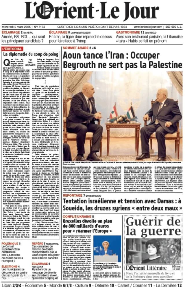 Capa jornal L'orient le jour 2025-03-05