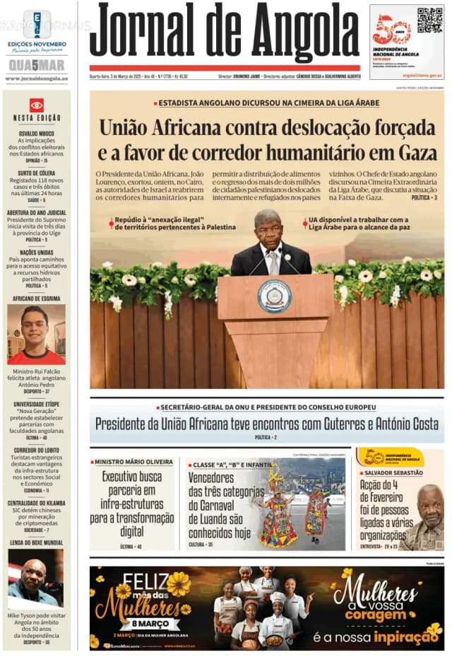 Capa jornal Jornal de Angola 2025-03-05