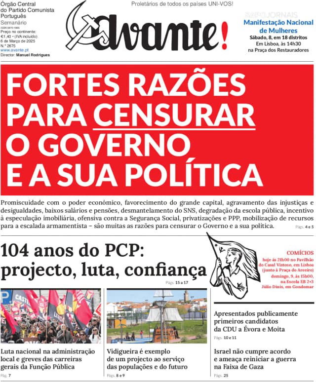 Capa jornal Avante! 2025-03-05