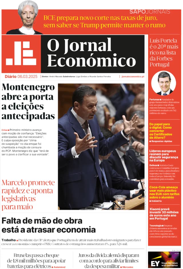 Capa jornal O Jornal Económico 2025-03-06