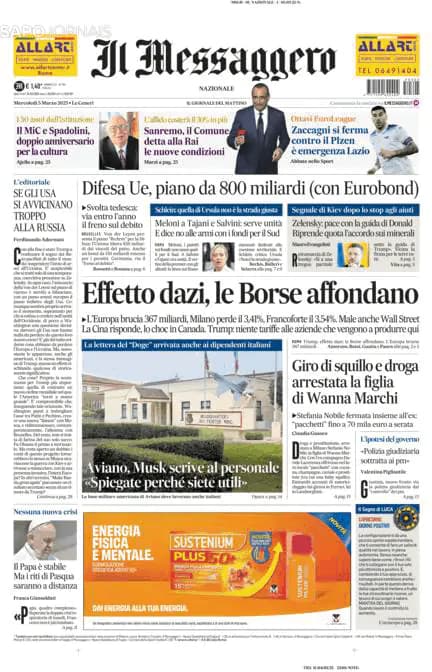 Capa jornal Il Messaggero 2025-03-05