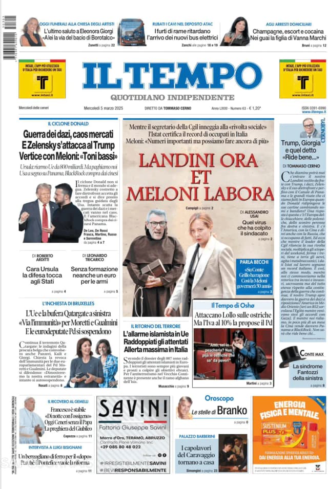 Capa jornal Il Tempo 2025-03-05