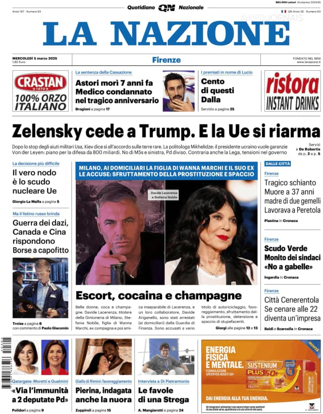 Capa jornal La Nazione 2025-03-05