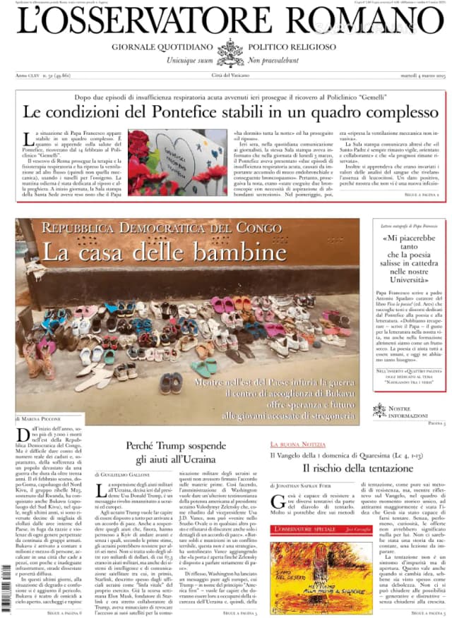 Capa jornal L'Osservatore Romano 2025-03-05