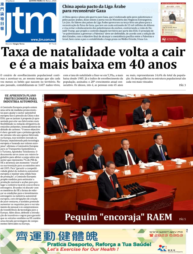 Capa jornal Jornal Tribuna de Macau 2025-03-06