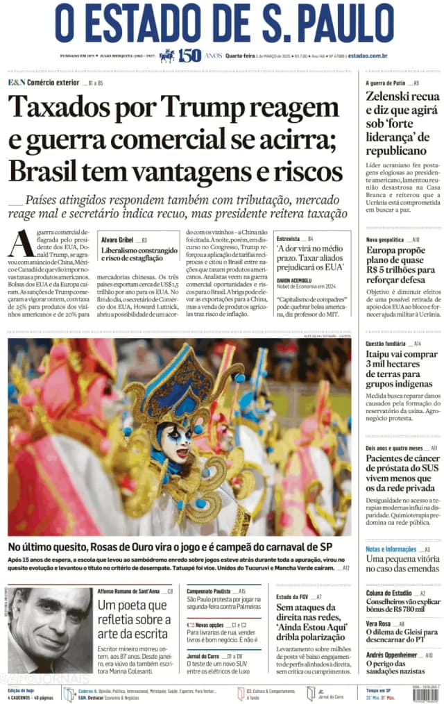 Capa jornal O Estado de S. Paulo 2025-03-05