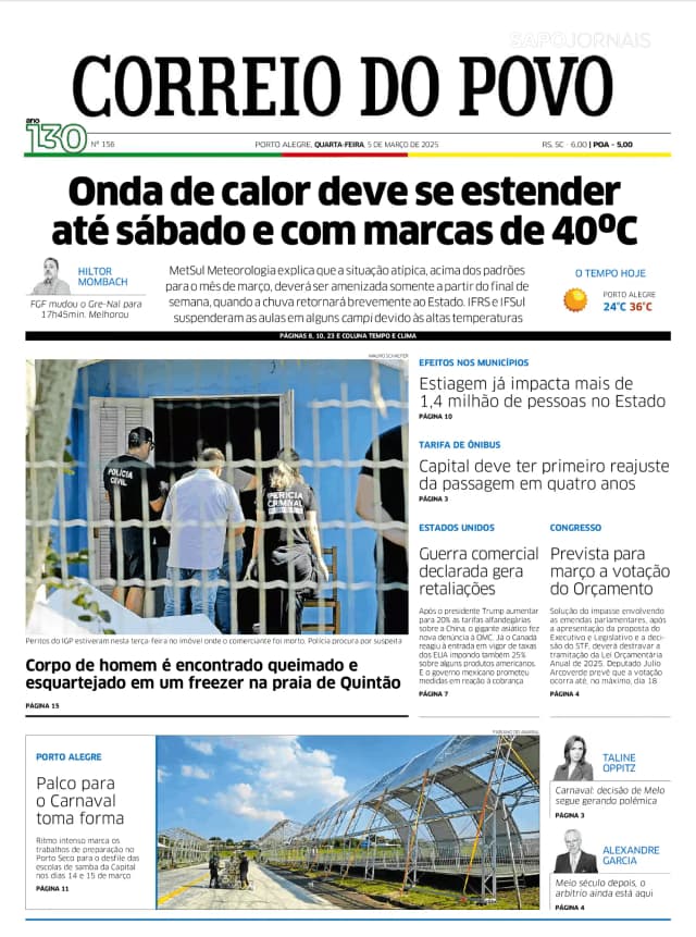 Capa jornal Correio do Povo 2025-03-05