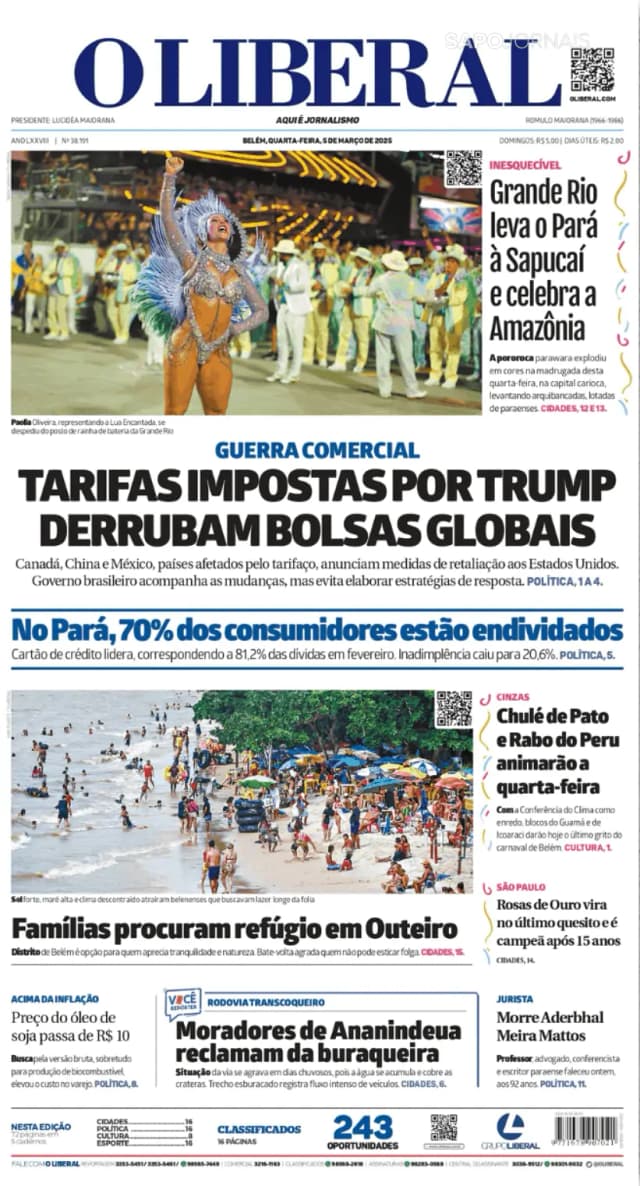 Capa jornal O Liberal 2025-03-05