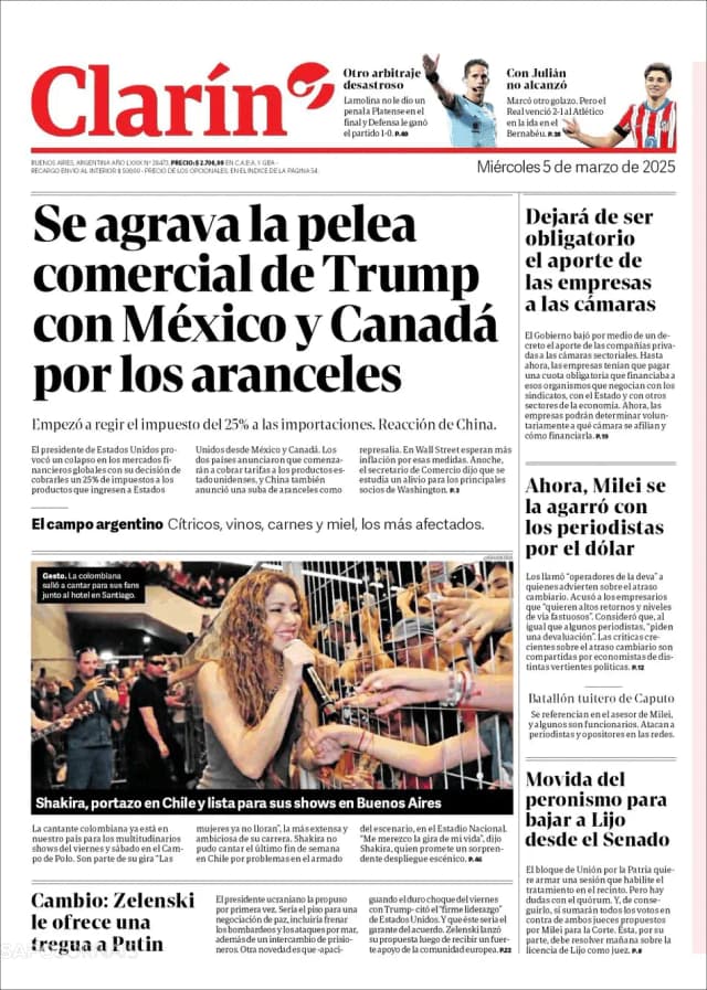 Capa jornal Clarín 2025-03-05