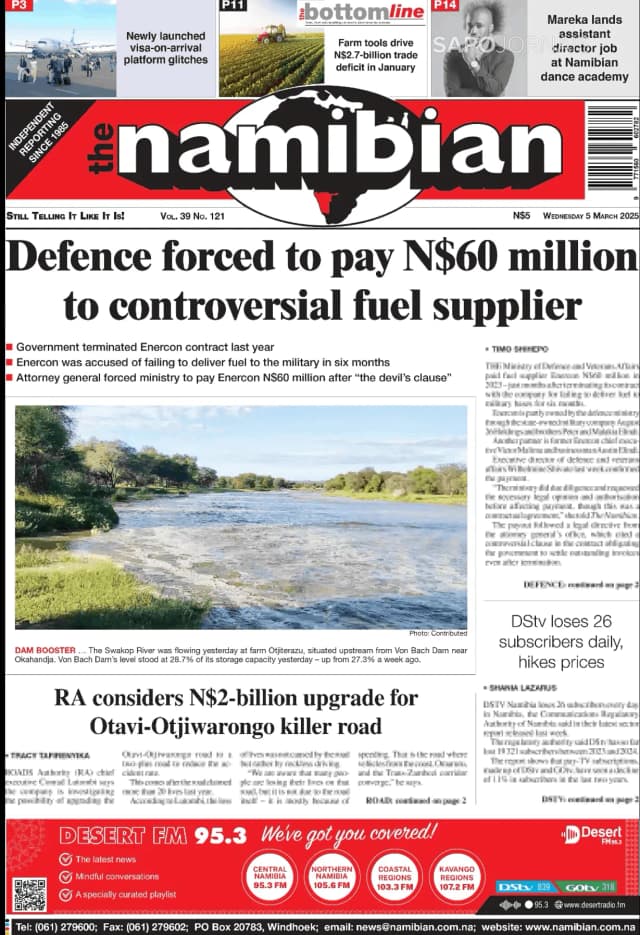 Capa jornal The Namibian 2025-03-05