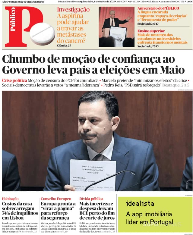 Capa jornal Público 2025-03-06