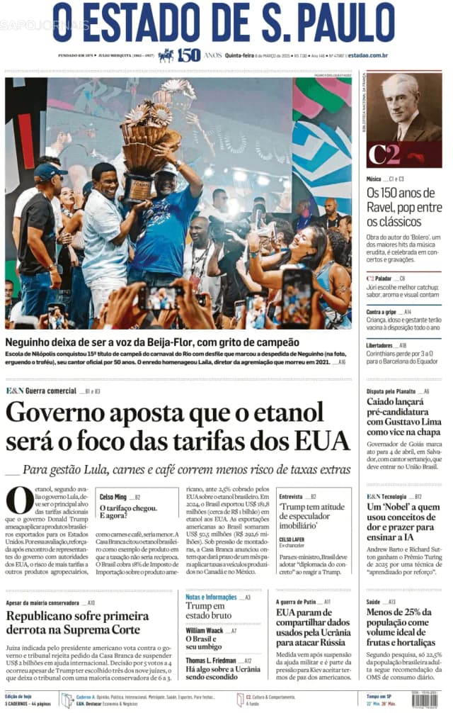 Capa jornal O Estado de S. Paulo 2025-03-06