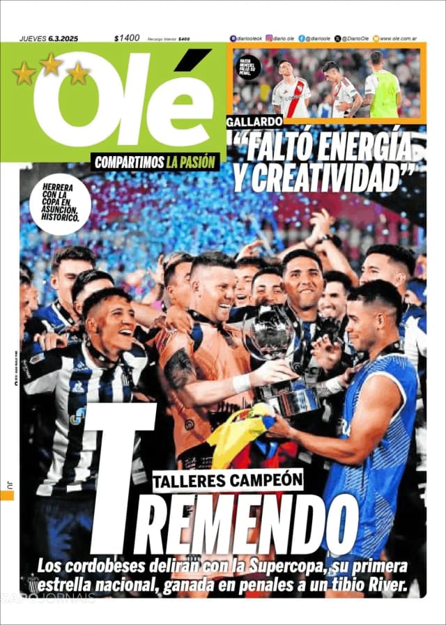 Capa jornal Olé 2025-03-06