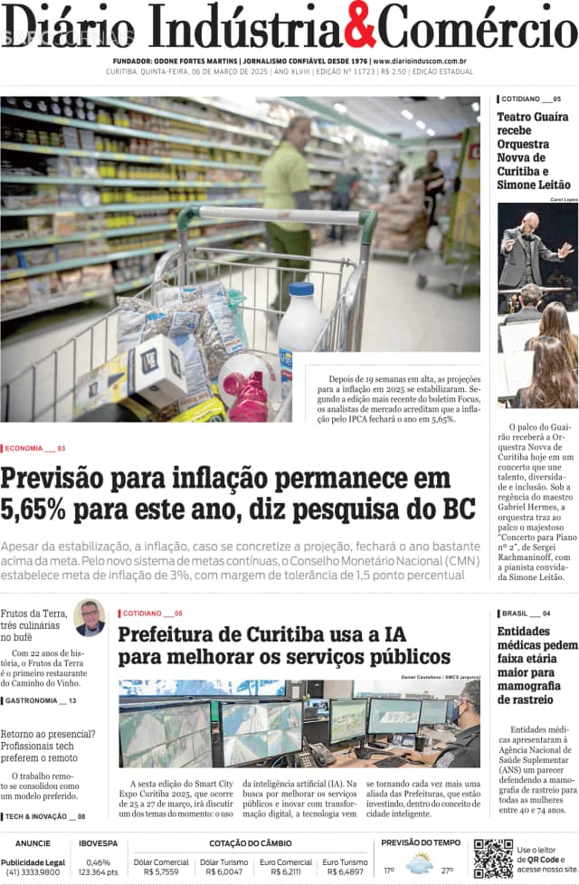 Capa jornal Diário Indústria & Comércio 2025-03-06