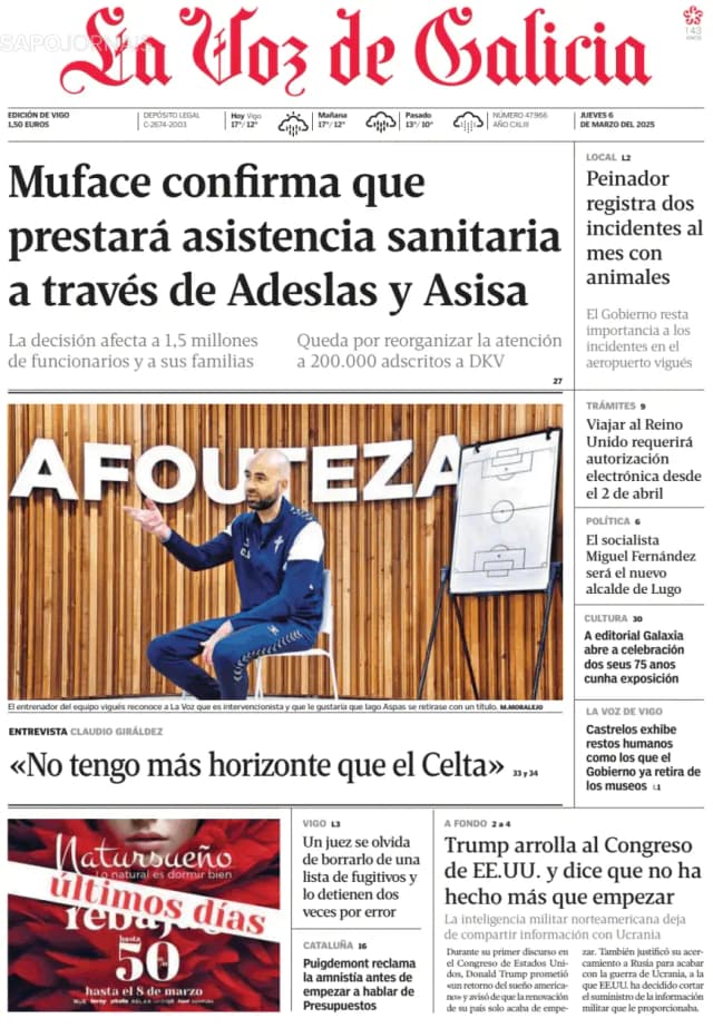 Capa jornal La Voz de Galicia 2025-03-06