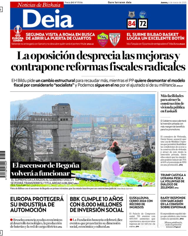 Capa jornal Deia-Noticias de Bizkaia 2025-03-06