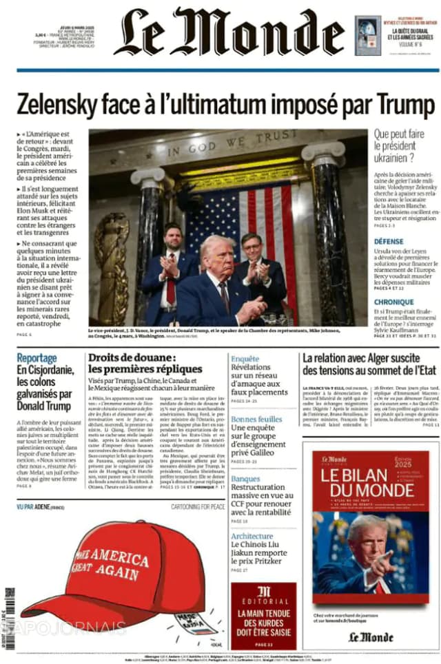 Capa jornal Le Monde 2025-03-06