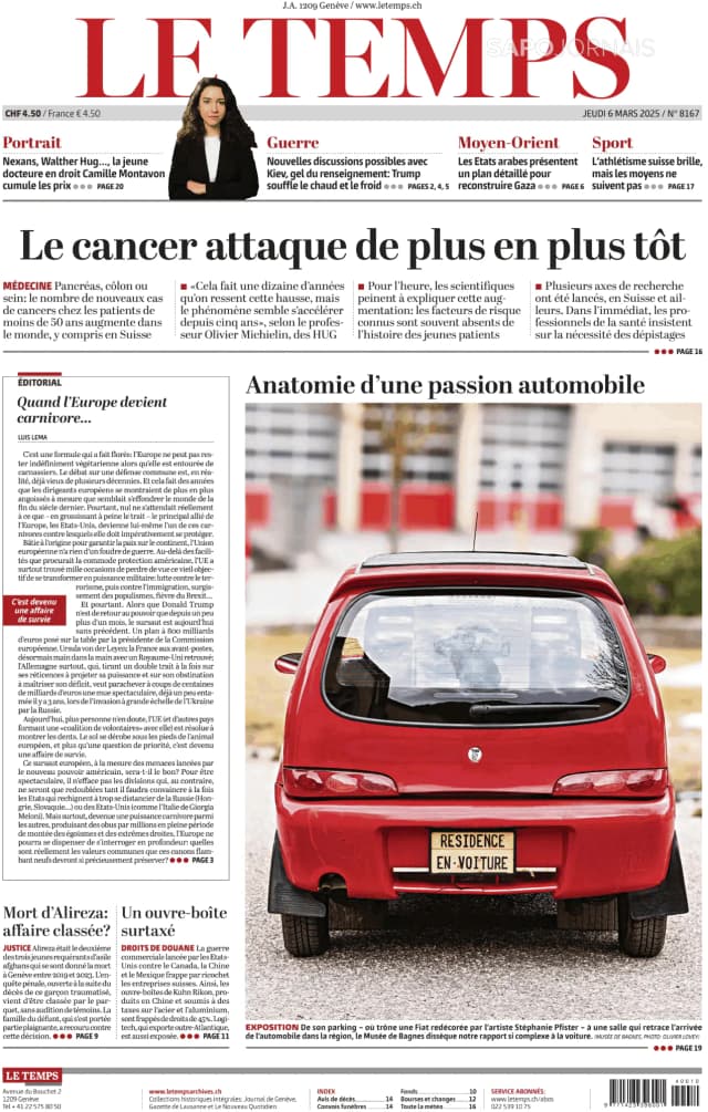 Capa jornal Le Temps 2025-03-06