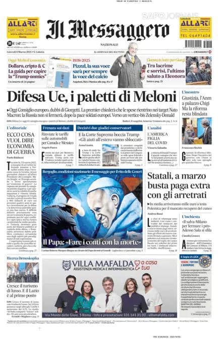 Capa jornal Il Messaggero 2025-03-06