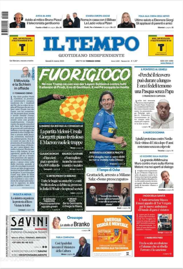 Capa jornal Il Tempo 2025-03-06