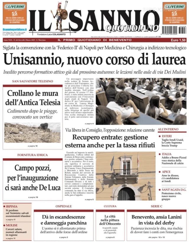 Capa jornal Il Sannio Quotidiano 2025-03-06