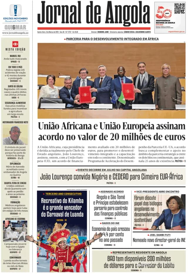 Capa jornal Jornal de Angola 2025-03-06