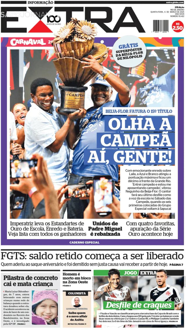 Capa jornal Extra 2025-03-06