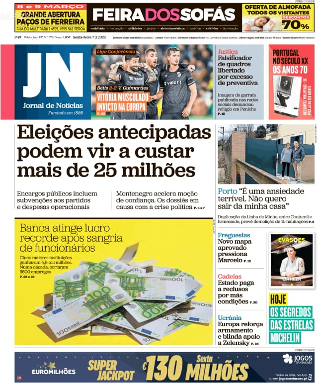 Capa jornal Jornal de Notícias 2025-03-07