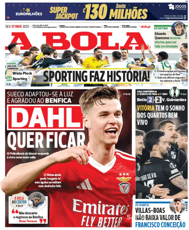 Capa jornal A Bola 2025-03-07