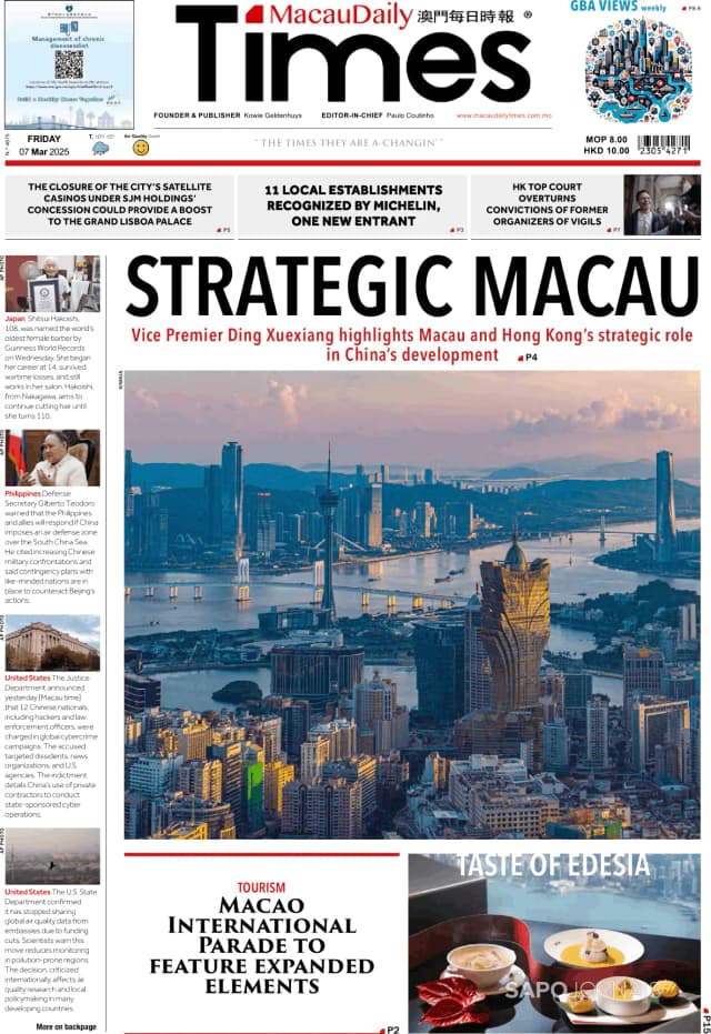 Capa jornal Macau Daily Times 2025-03-07