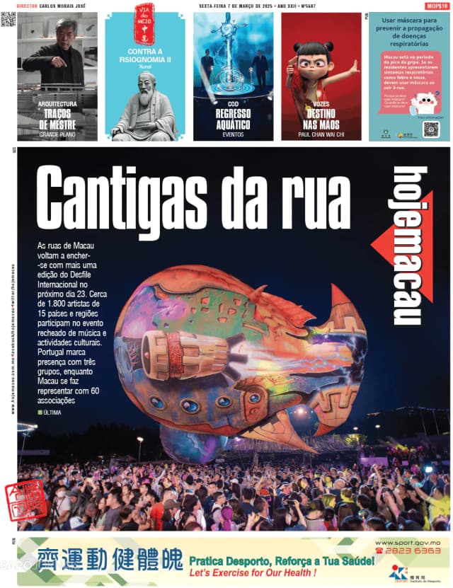 Capa jornal Hoje Macau 2025-03-07