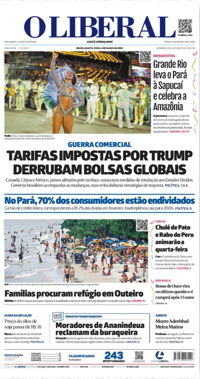 Capa jornal O Liberal 2025-03-06