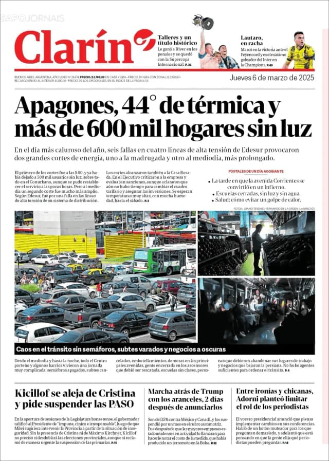 Capa jornal Clarín 2025-03-06