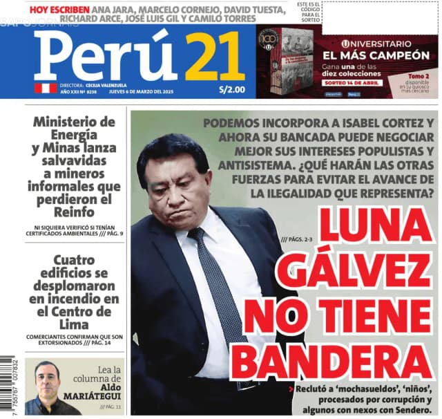 Capa jornal Perú 21 2025-03-06