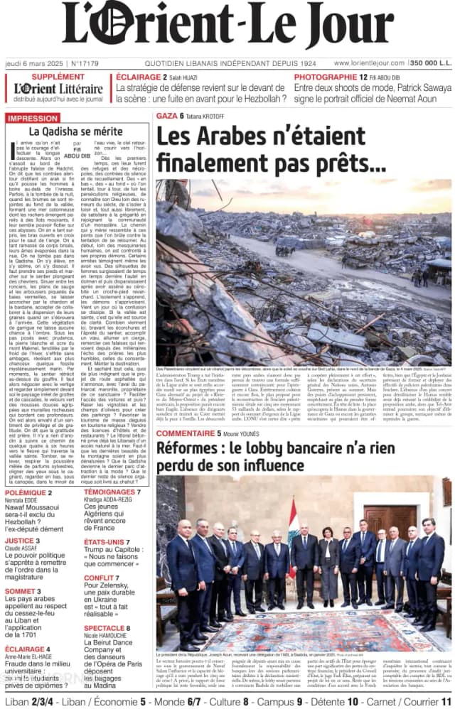 Capa jornal L'orient le jour 2025-03-06