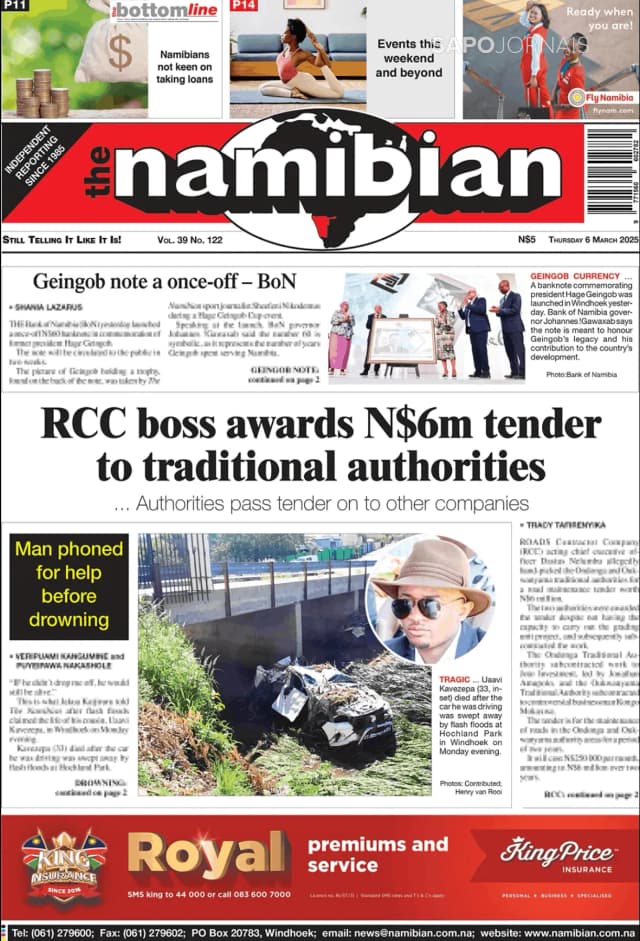 Capa jornal The Namibian 2025-03-06