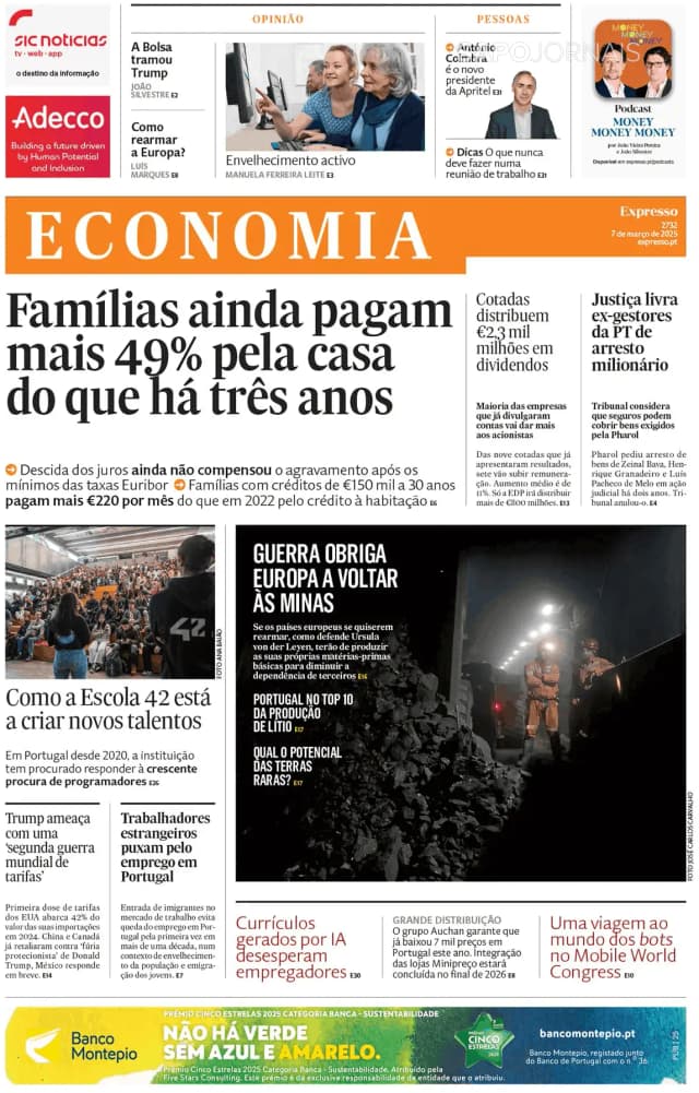 Capa jornal Economia/ Expresso 2025-03-07