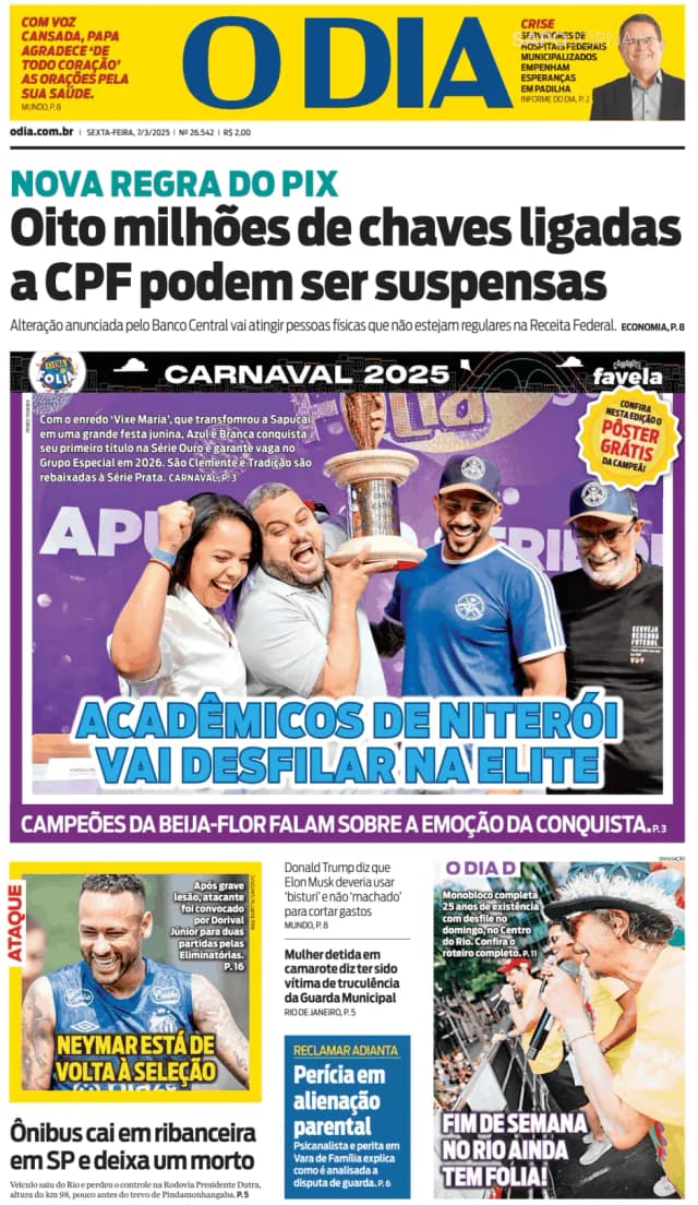 Capa jornal O Dia 2025-03-07