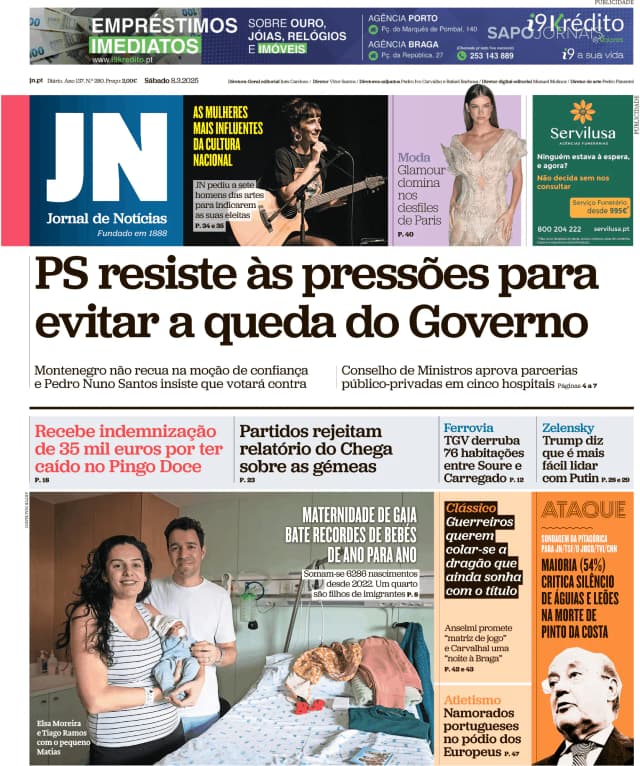 Capa jornal Jornal de Notícias 2025-03-08