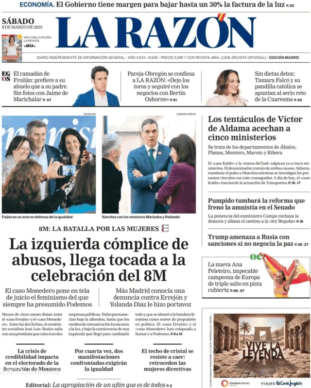 Capa jornal La Razón 2025-03-08