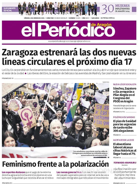 Capa jornal El Periódico de Aragón 2025-03-08