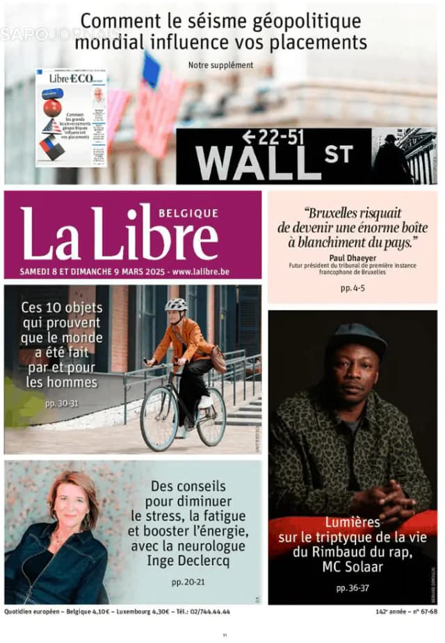 Capa jornal La Libre Belgique 2025-03-08