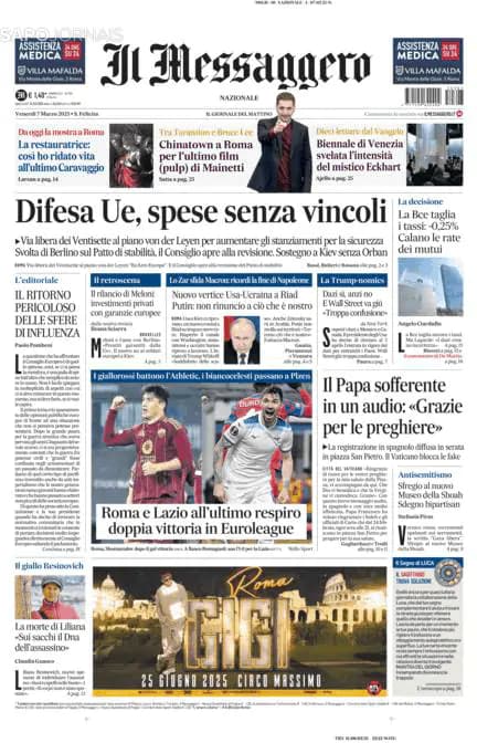 Capa jornal Il Messaggero 2025-03-07