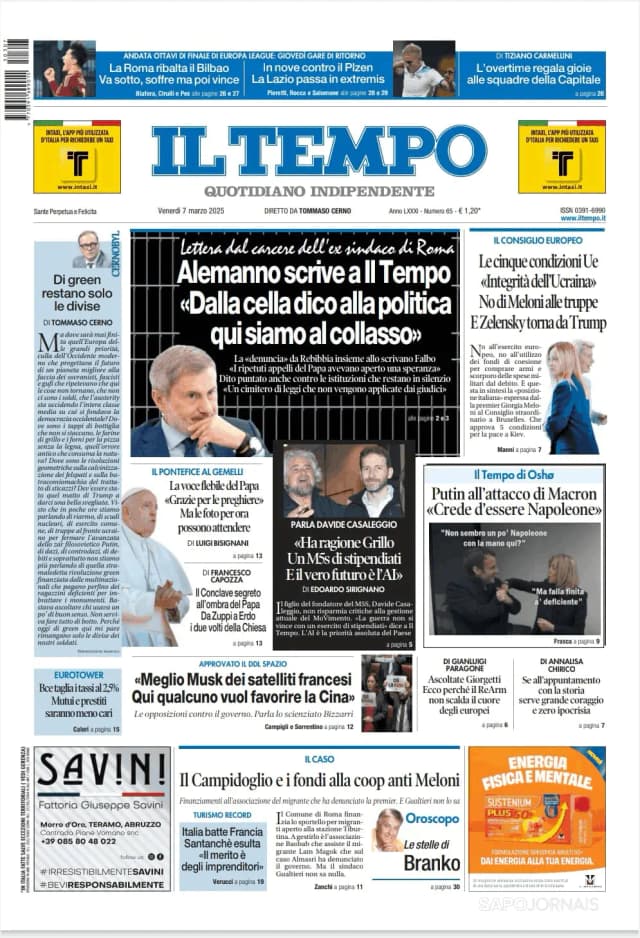 Capa jornal Il Tempo 2025-03-07