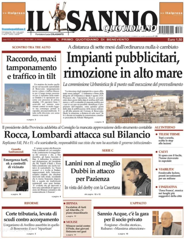 Capa jornal Il Sannio Quotidiano 2025-03-07