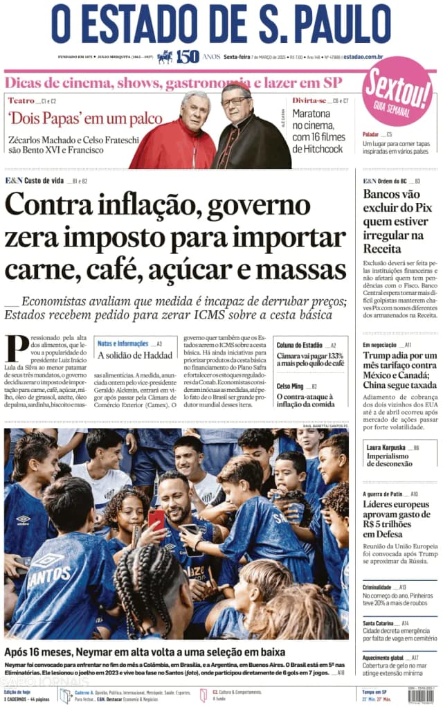 Capa jornal O Estado de S. Paulo 2025-03-07