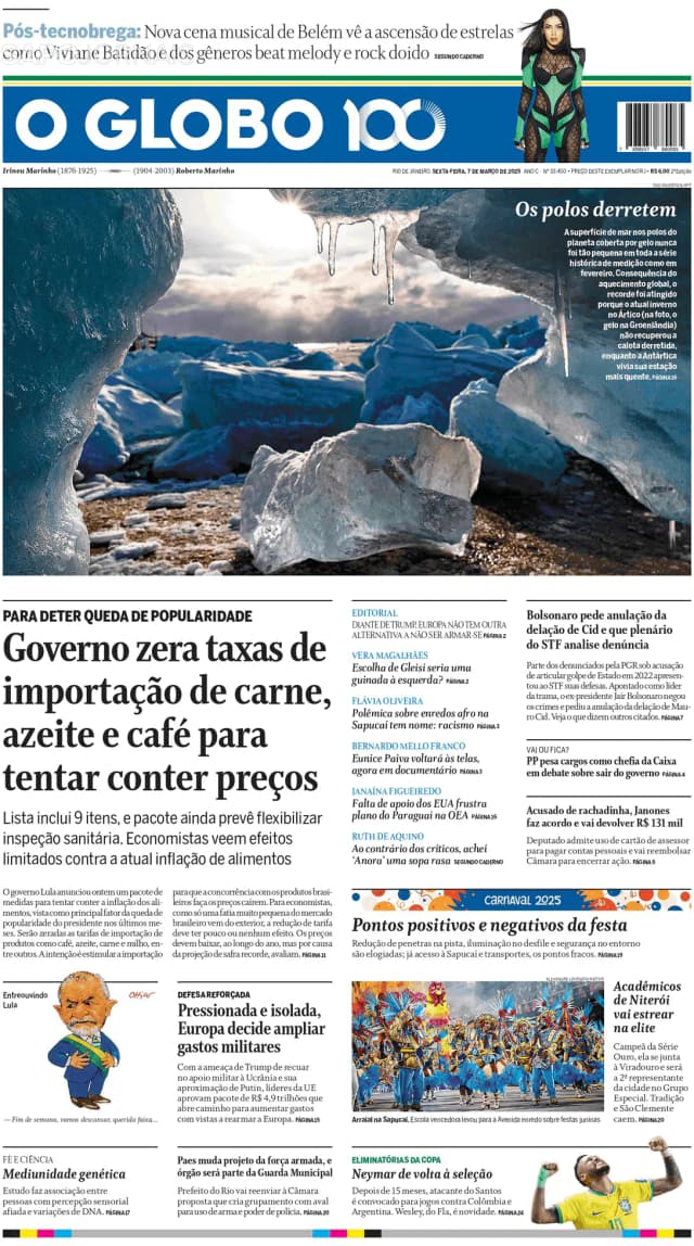 Capa jornal O Globo 2025-03-07