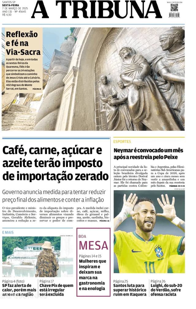 Capa jornal A Tribuna de Santos 2025-03-07